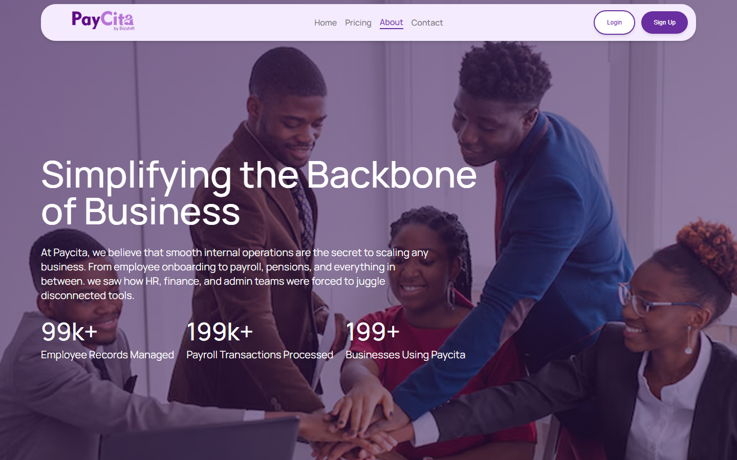 PayCita business operations platform about page